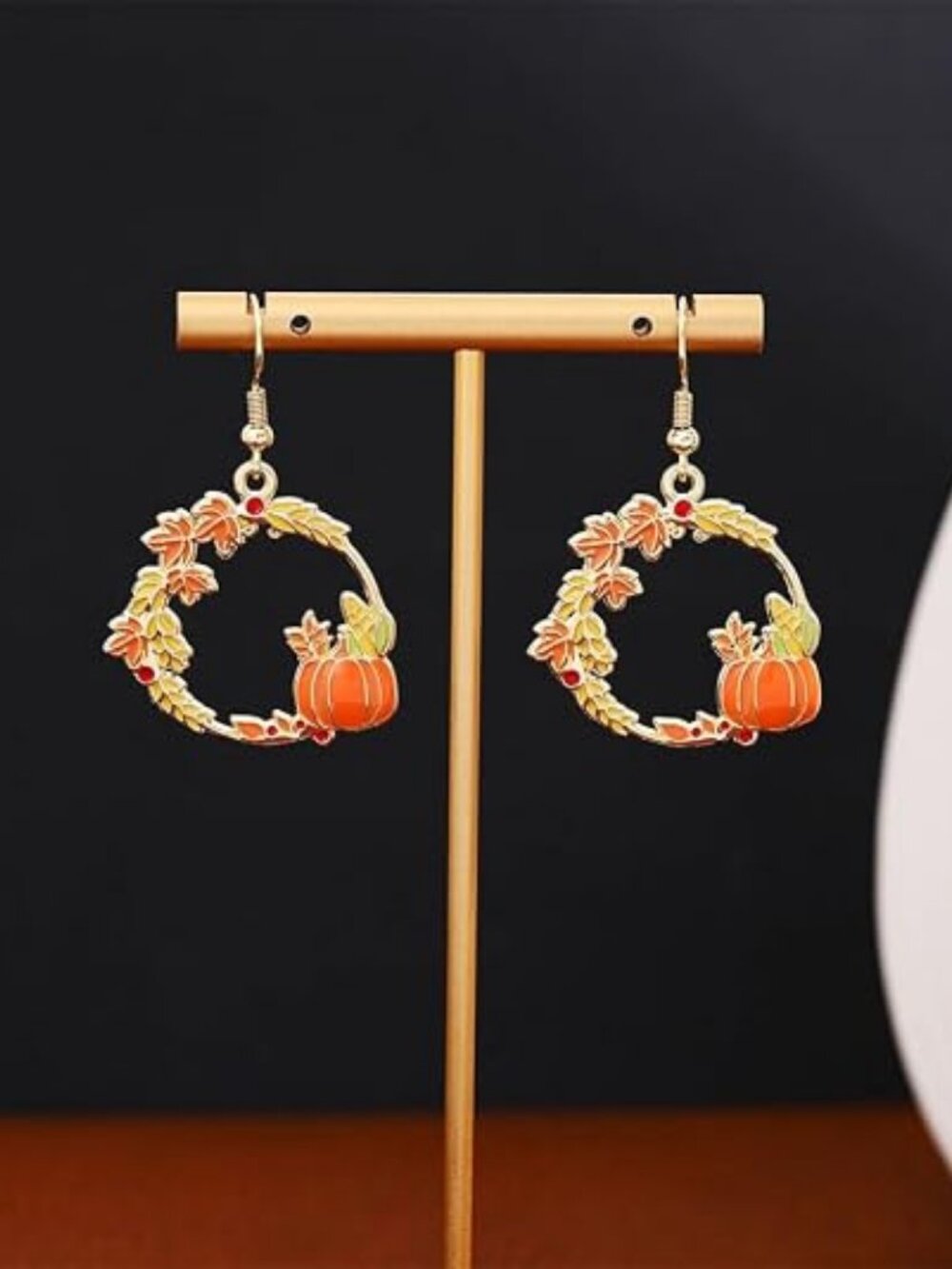 Cute Pumpkin Wreath Maple Leaves Corn Small Dangle Drop Earrings for Women